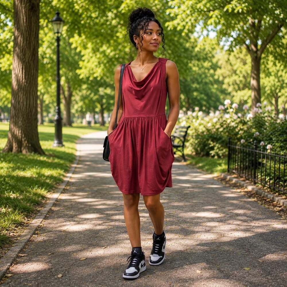 H&M Burgundy Cowl Neck Mini Dress with Pockets